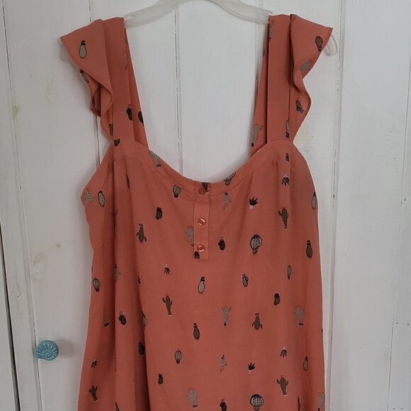 TORRID Cactus Print Coral Flutter Tank Size 1X - Picture 3 of 14